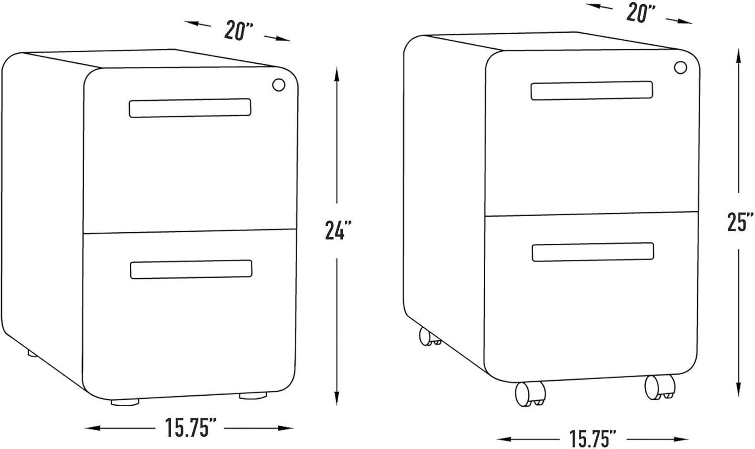 Modern Black and Wood 2-Drawer Mobile File Cabinet with Lock