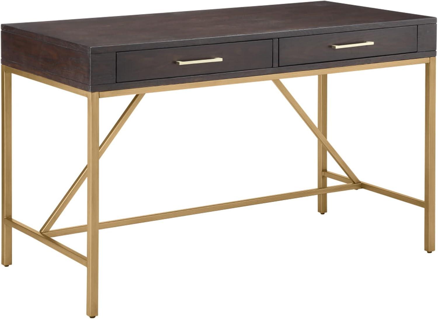 Gray Wood and Gold Metal 2-Drawer Writing Desk