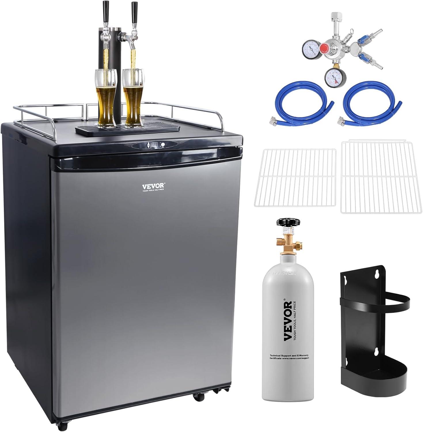 VEVOR VEVOR 5.7 Cubic Feet Silver Dual Tap Freestanding Kegerator with Adjustable Temperature