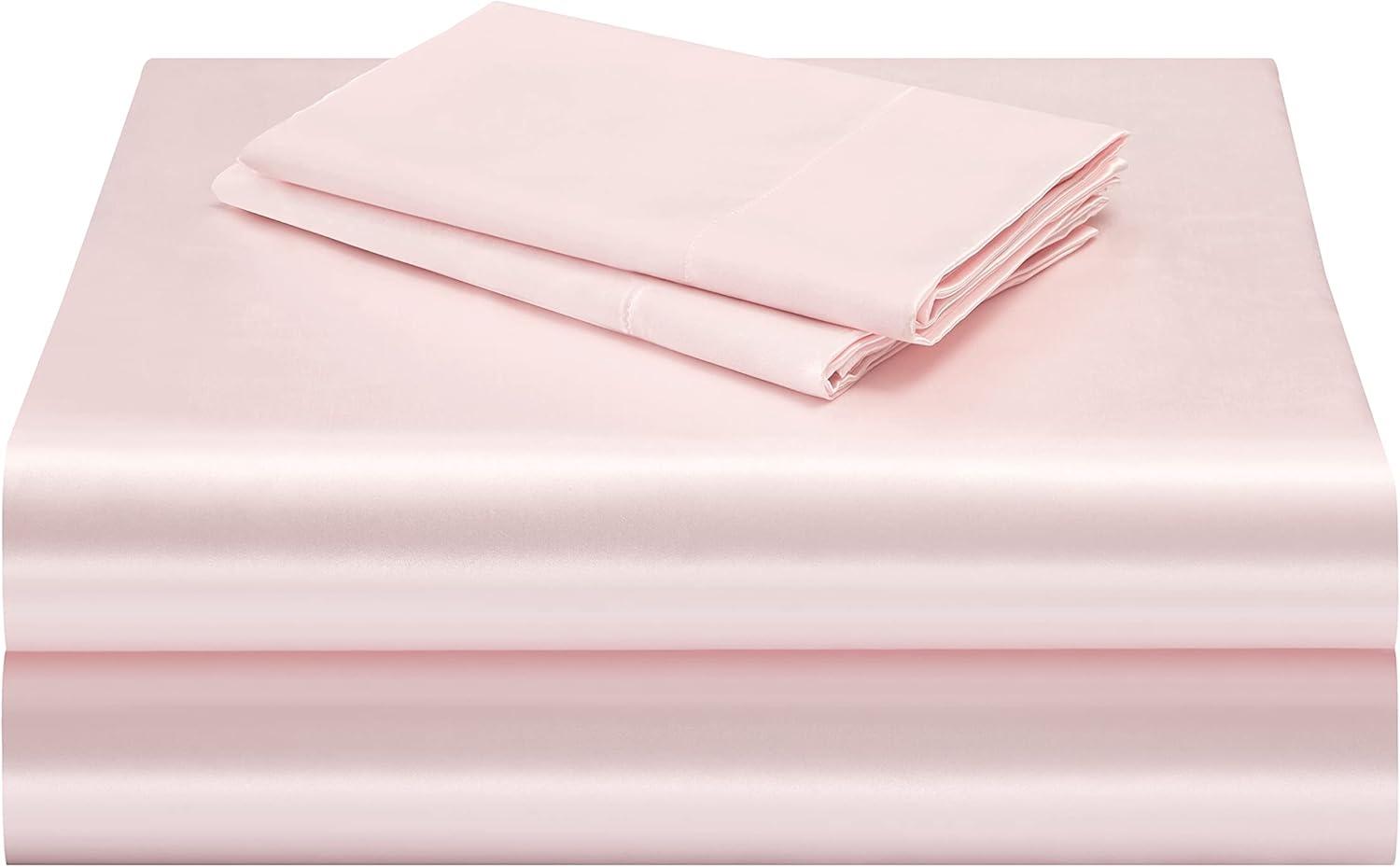 Blush Pink Satin King Sheet Set with Deep Pockets