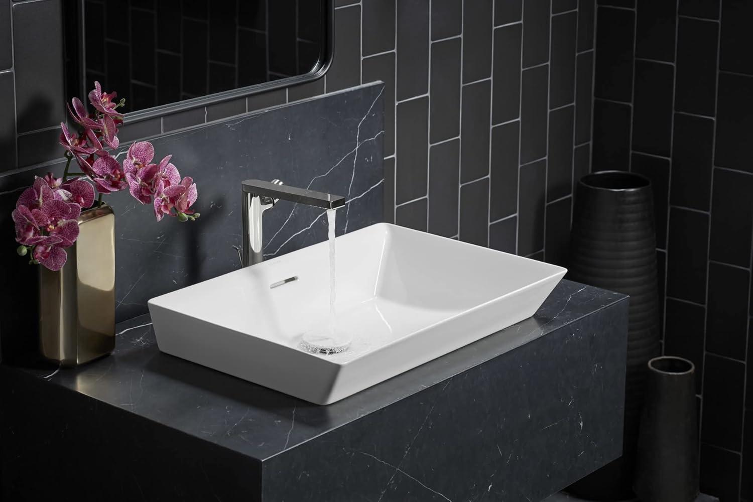 White Rectangular Ceramic Vessel Bathroom Sink