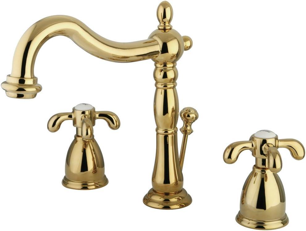 Kingston Brass French Country Two-Handle 3-Hole Deck Mount Widespread Bathroom Faucet with Pop-Up Drain