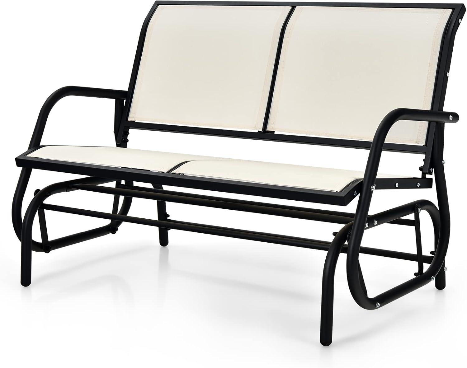 Costway Patio Swing Glider Bench Loveseat Rocking Chair Backyard Poolside Beige