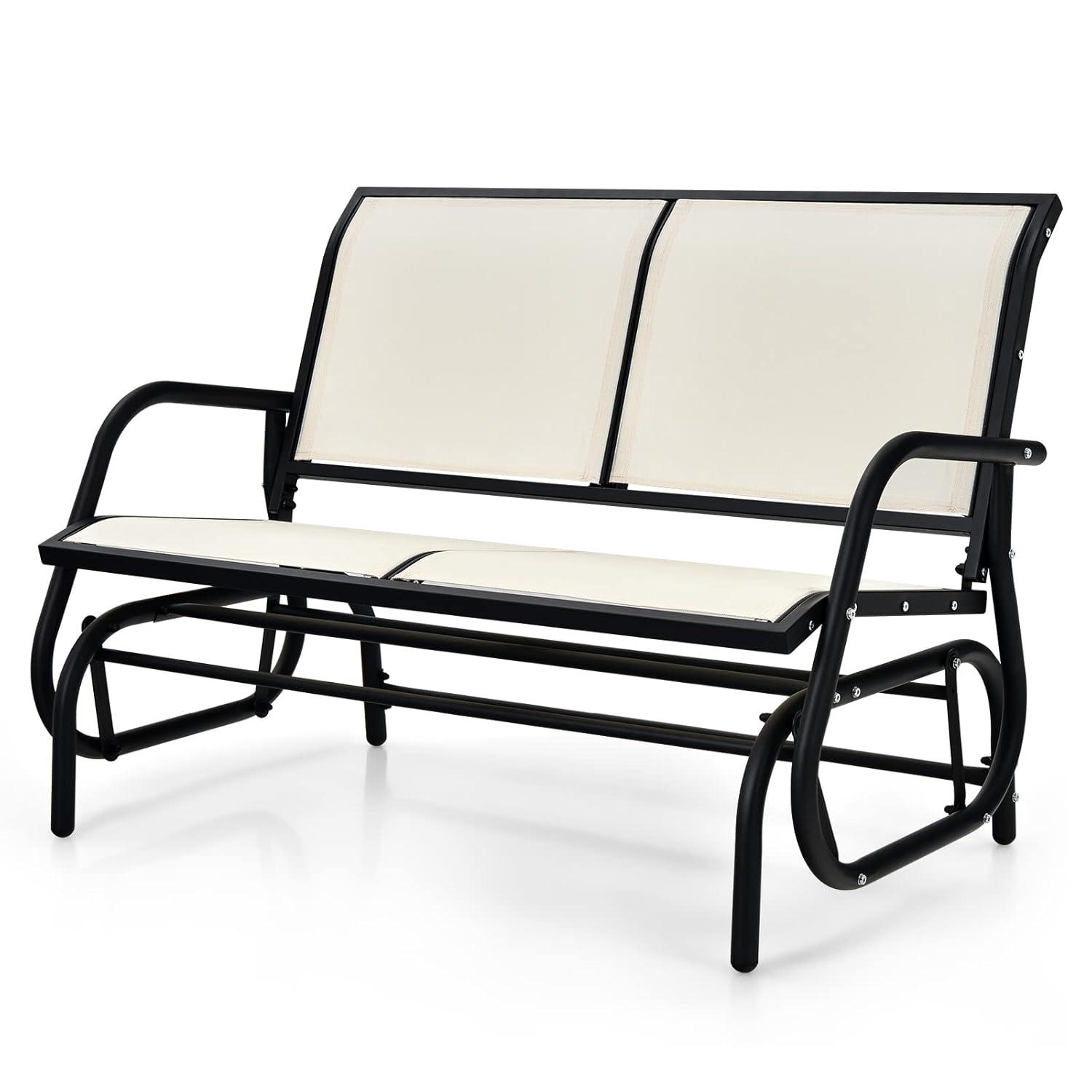 Costway Patio Swing Glider Bench Loveseat Rocking Chair Backyard Poolside Beige