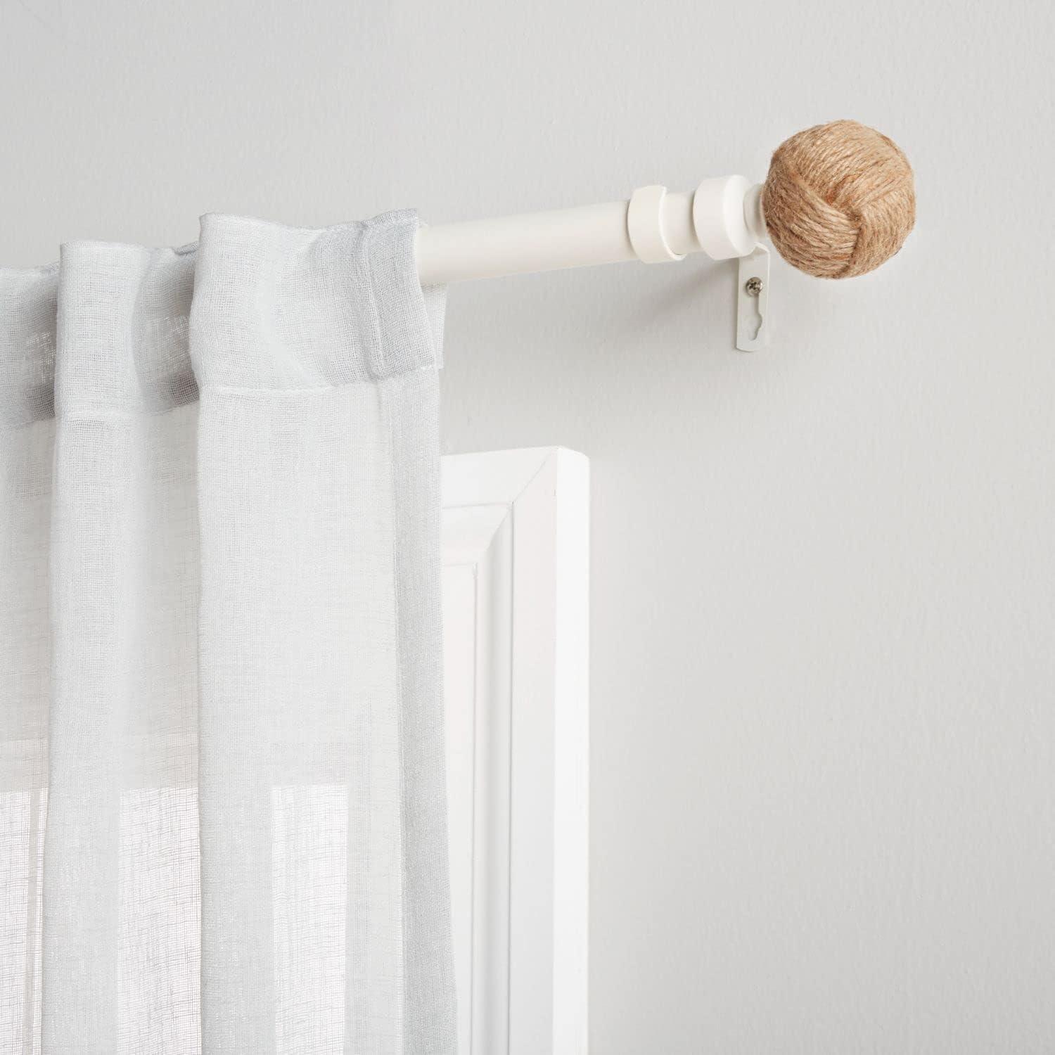 EXCLUSIVE HOME Rope Knot 1" Curtain Rod and Coordinating Finial Set, Matte White, Adjustable 36"-72"