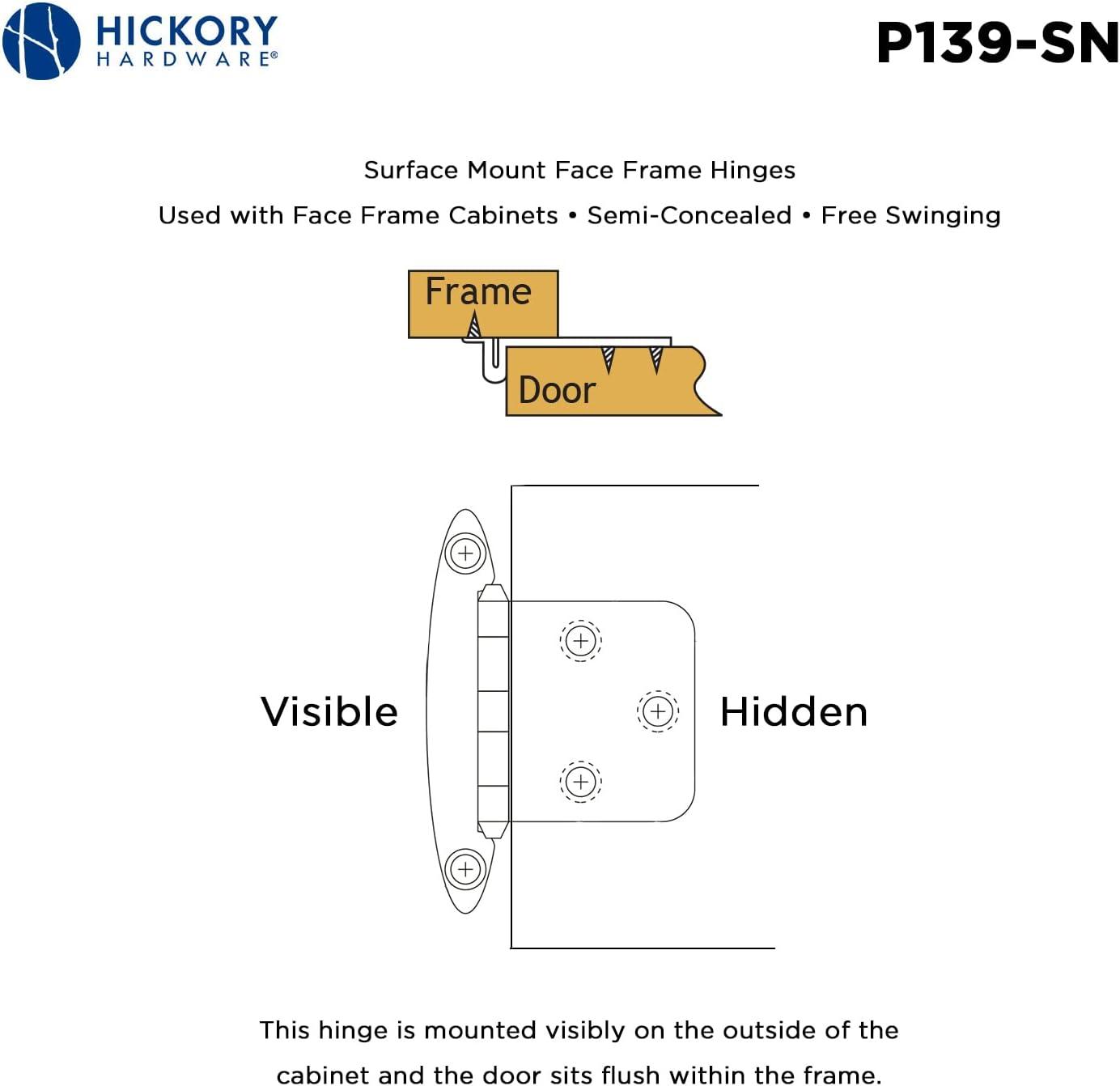 Satin Nickel Flush Mount Self-Closing Cabinet Hinges