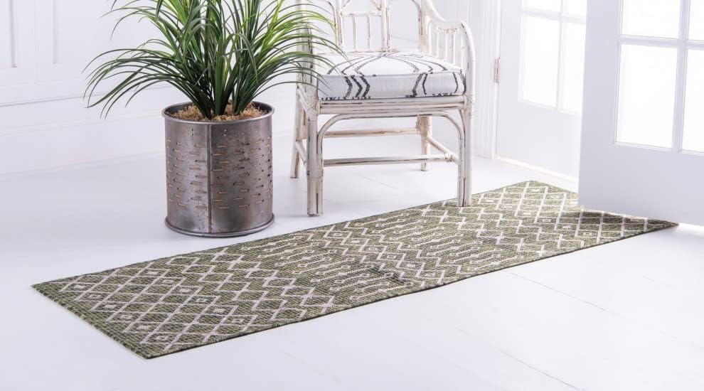 Unique Loom 2' 0 x 8' 0 Runner Indoor/Outdoor Trellis Green Runner Rug