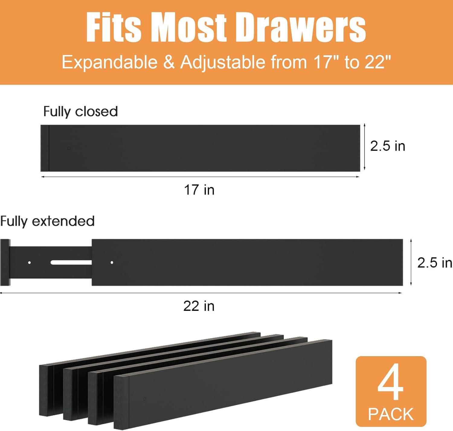 4 Pack Drawer Dividers Bamboo 2.6" High, 16-22" Adjustable Drawer Organizers, Expandable Dresser Separators in Bedroom/Kitchen/Office