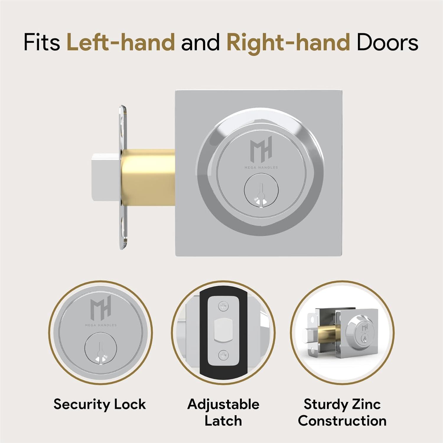 Mega Handles - SUANA Deadbolt I Entrance Deadbolt Lock - Heavy Duty Square Locking Deadbolt for Left or Right-Handed Doors - Interior/Exterior - Satin Nickel