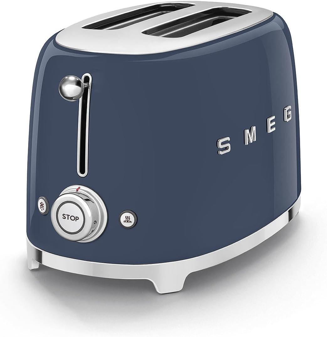 Navy Stainless Steel Retro 2-Slice Toaster with Crumb Tray