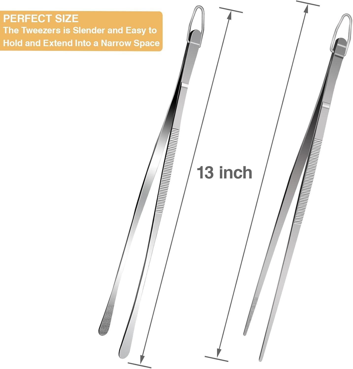 Bentne 12Inch Fine Tweezer Tongs 2pcs Extra Long Stainless Steel Tweezers Tongs for Outdoor BBQ Daily Cooking