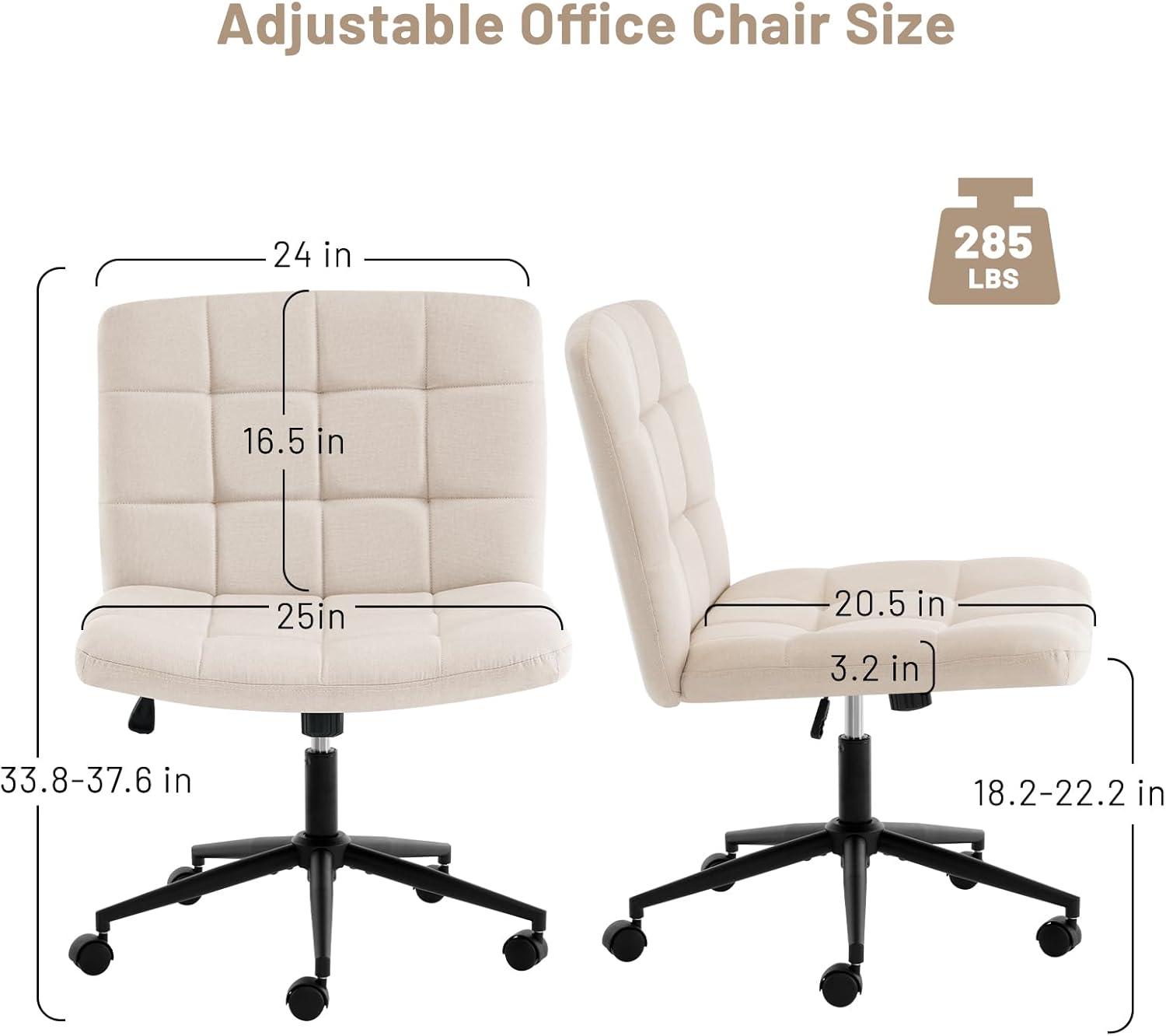 Furniliving Home Office Desk Chair with Wheels,Criss Cross Legged Wide Chair Armless Height Adjustable Chair with Mid Back Swivel Accent Vanity Chairs,Linen-Beige