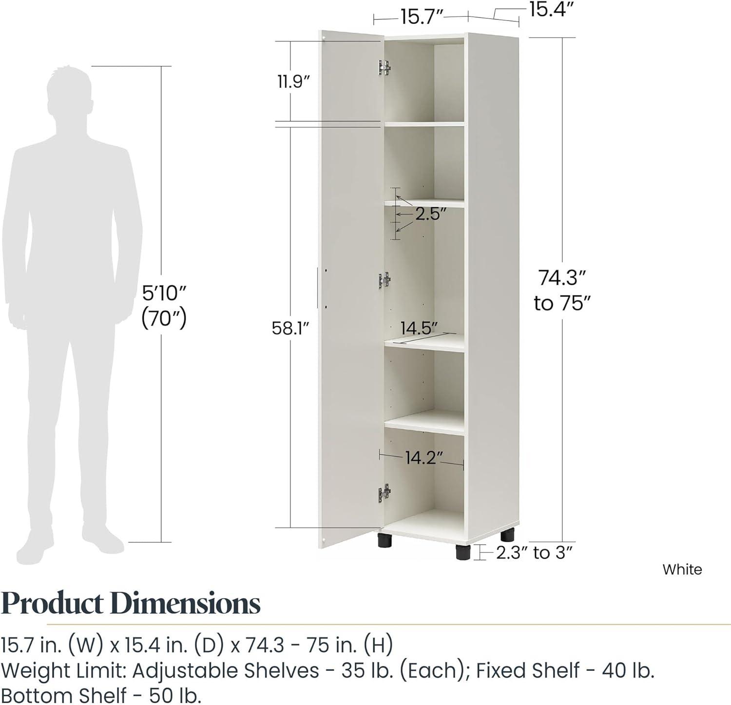 White Shiplap 1-Door Cabinet with Adjustable Shelves