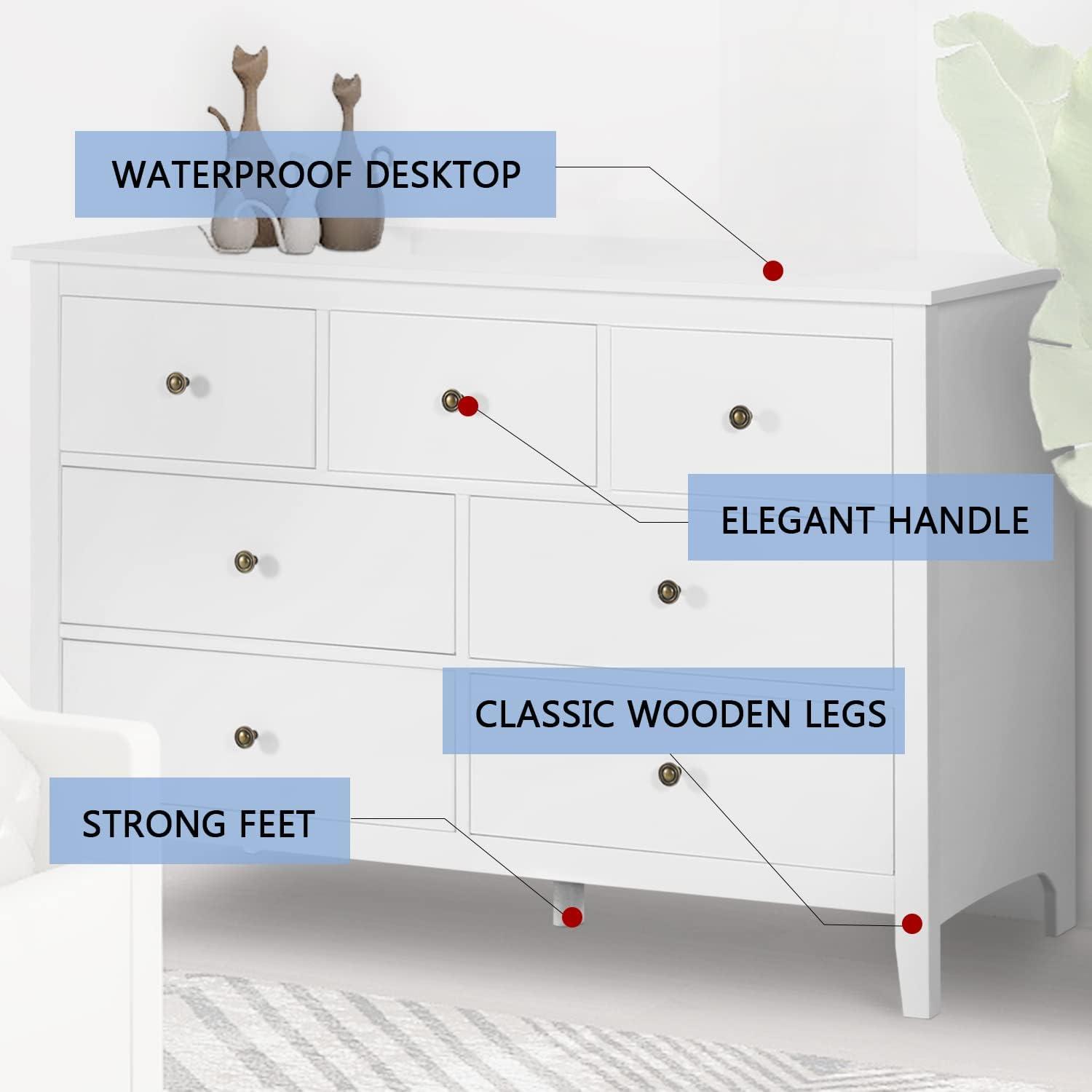 White Double Horizontal Dresser with Extra Deep Drawers