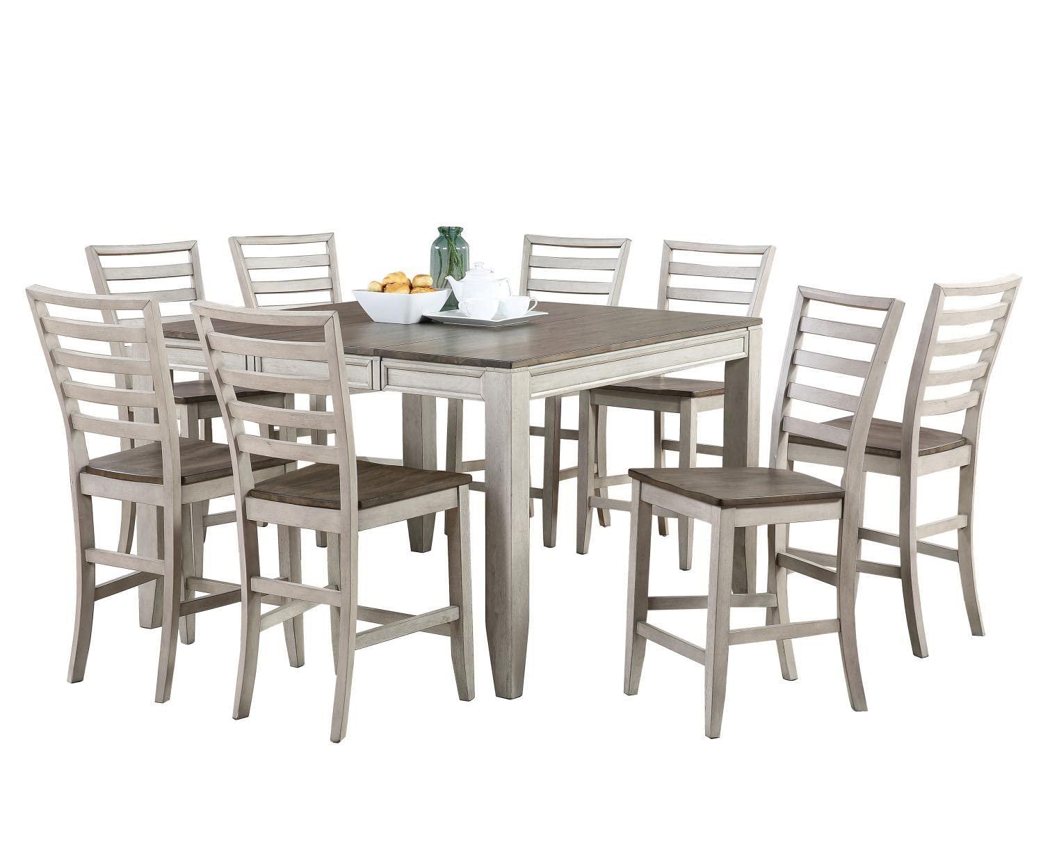 9pc Abacus Counter Dining Set Alabaster/Honey - Steve Silver Co.: Self-Storing Leaf, Seats 8