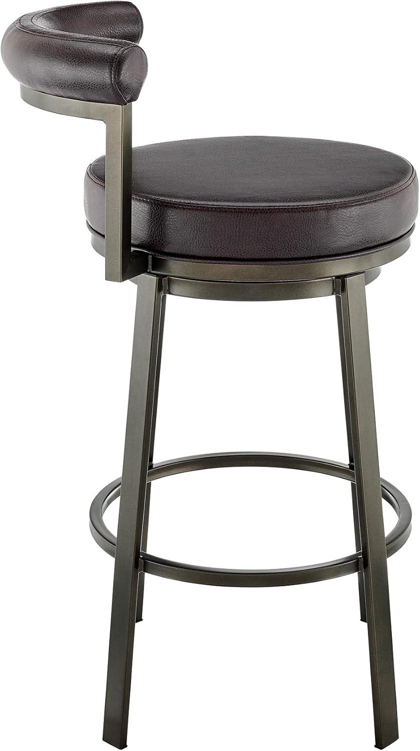 Adjustable Mocha Swivel Counter Stool in Brown Faux Leather