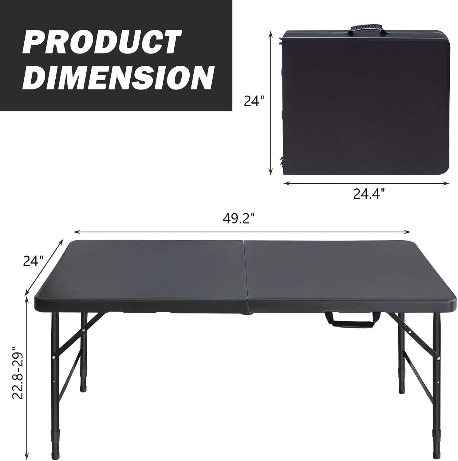 4ft Black Iron and Plastic Portable Folding Camping Table