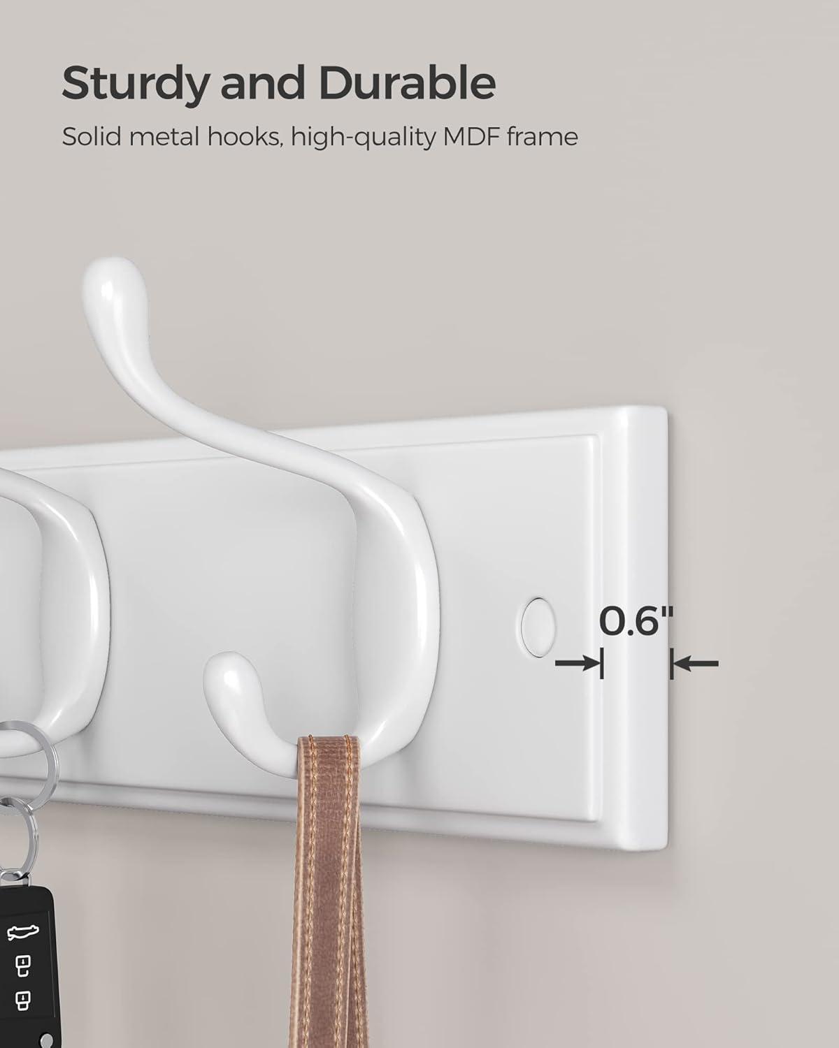 SONGMICS Wooden Wall-Mount Coat Rack with 4 Metal Hooks, White