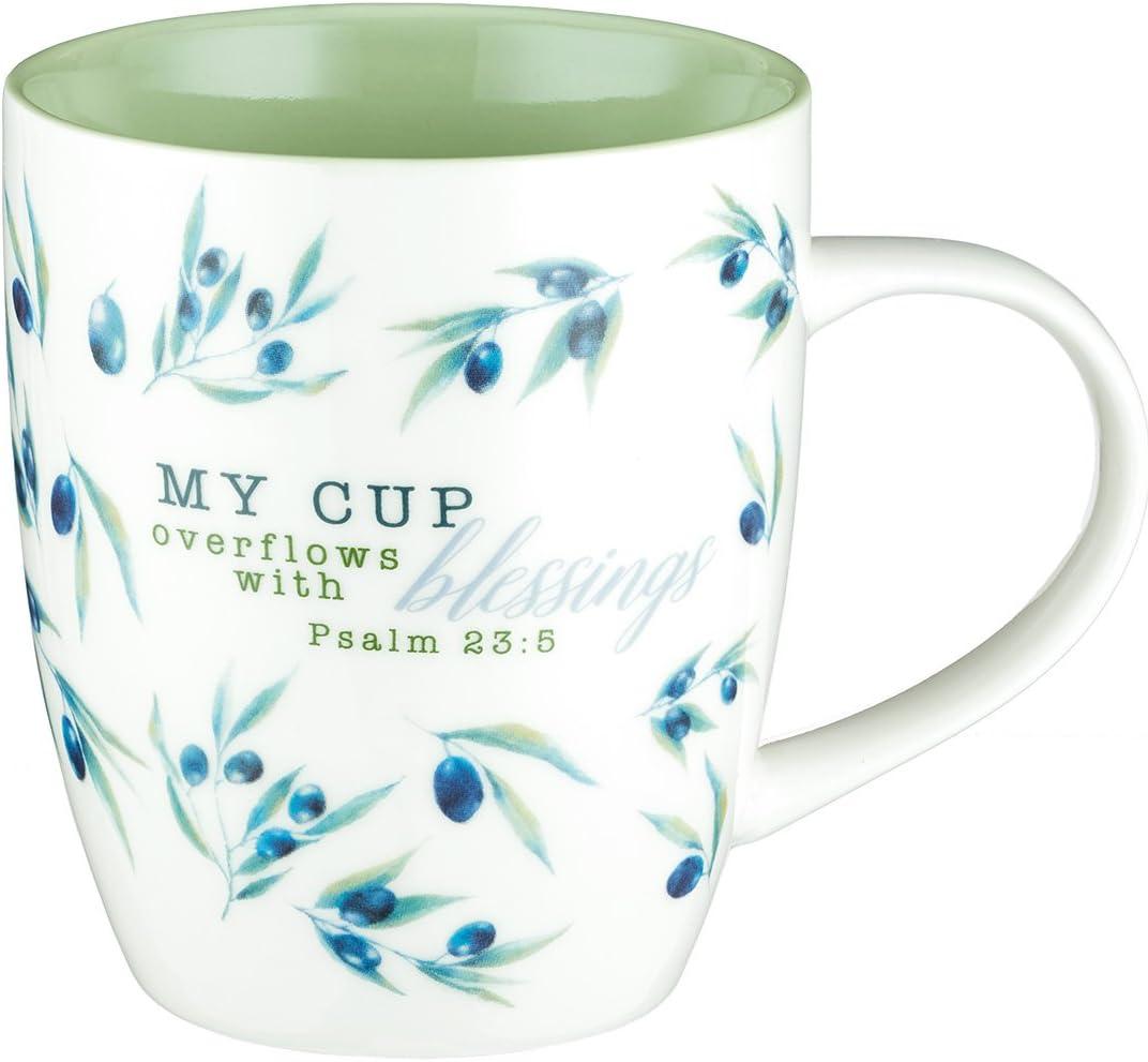 Blue Ceramic Psalm 23:5 Inspirational Coffee Mug