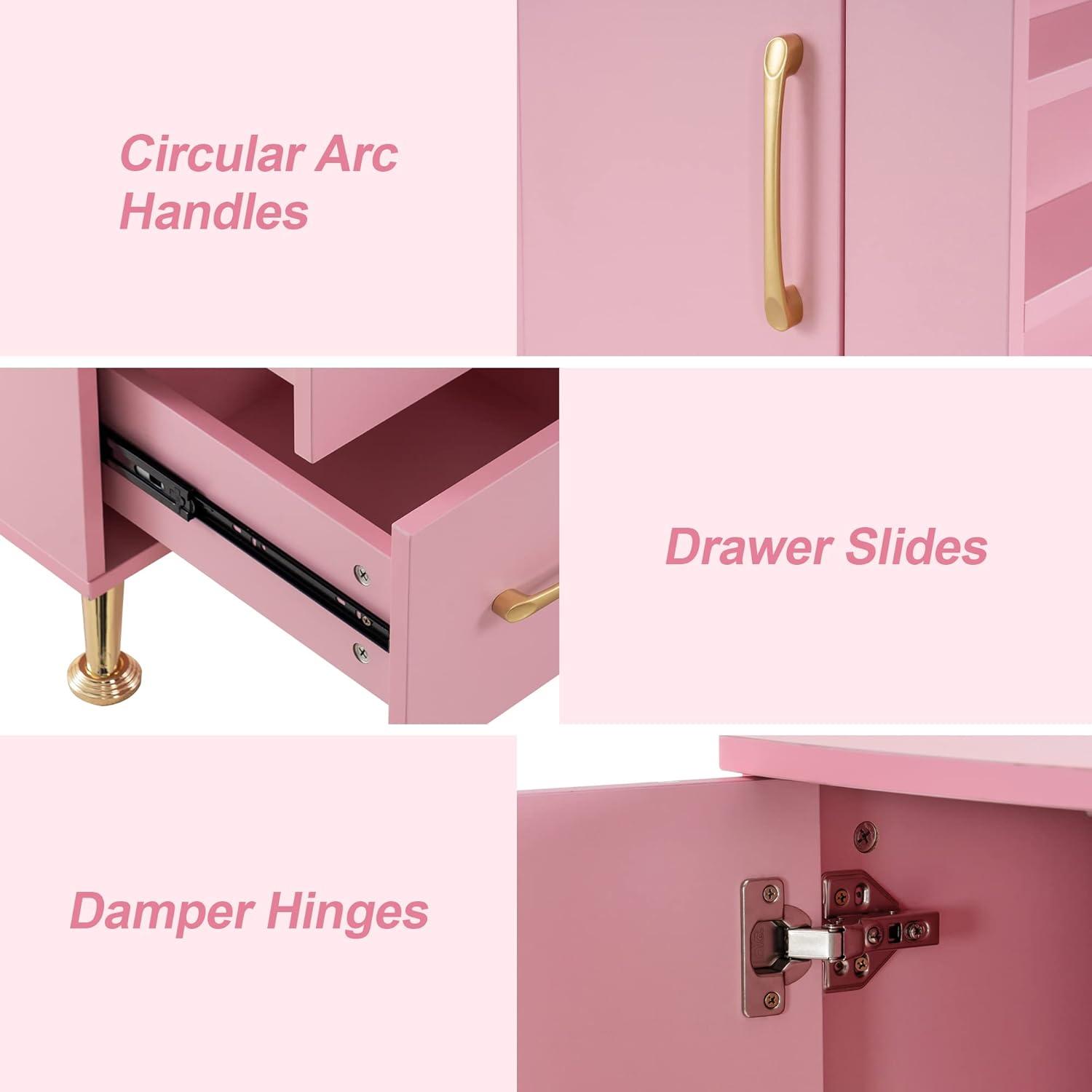 BarberPub Makeup Vanity Desk with Storage Drawer and Cabinet, Nail Desk with Glass Top