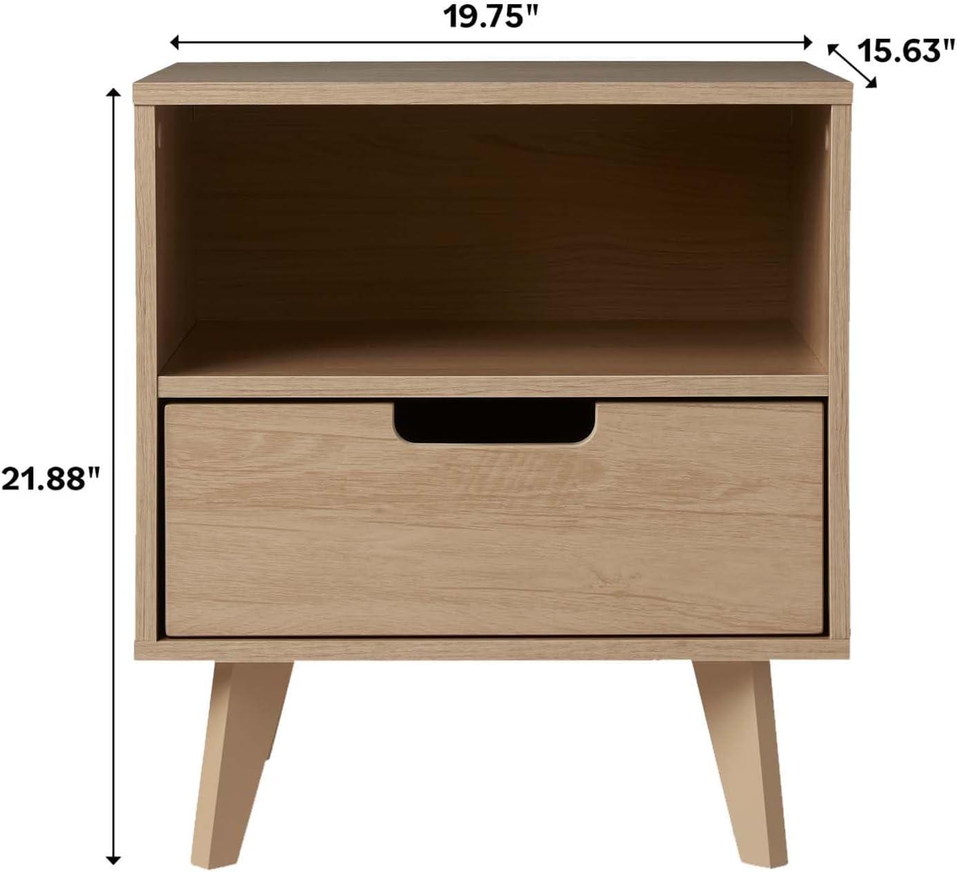 Riviera Mid-Century Modern 1-Drawer Nightstand with Open Cubby