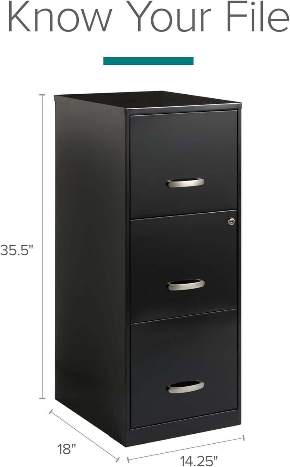 Hirsh Industries Space Solutions File Cabinet 3 Drawer - Black: Vertical Steel Storage, 35.5" Height, GreenGuard Certified