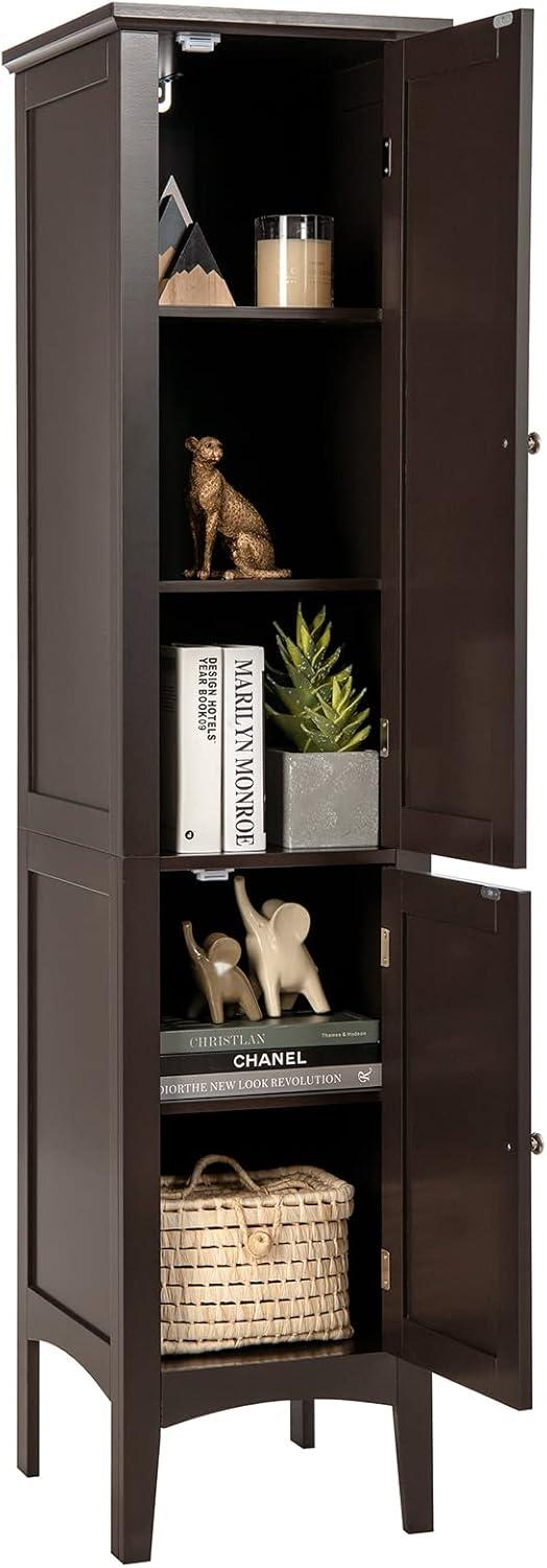 5 Tier Wooden Freestanding Tower Cabinet Tall Bathroom Storage Cabinet Brown