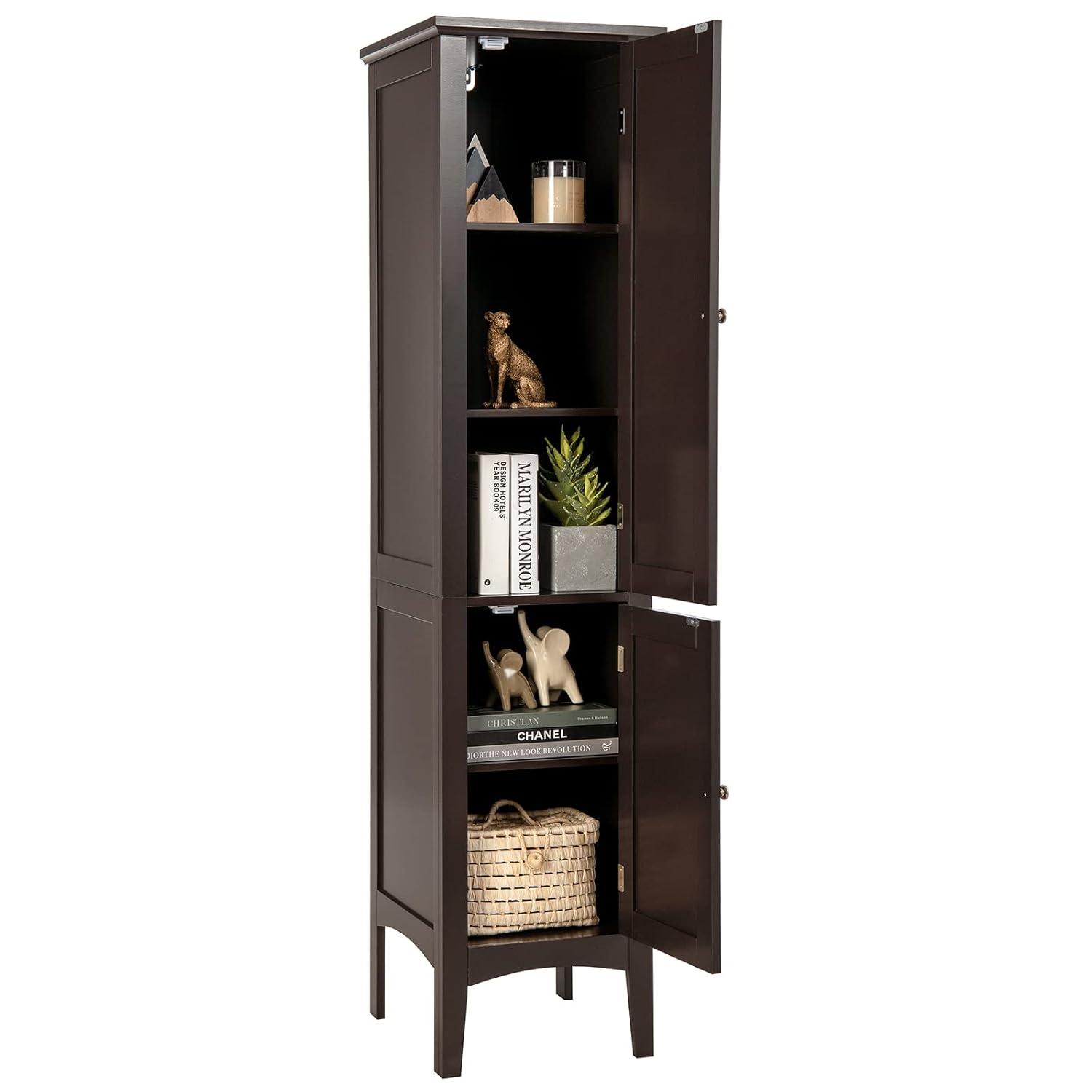 5 Tier  Freestanding Tower Cabinet Tall Bathroom Storage Cabinet Brown