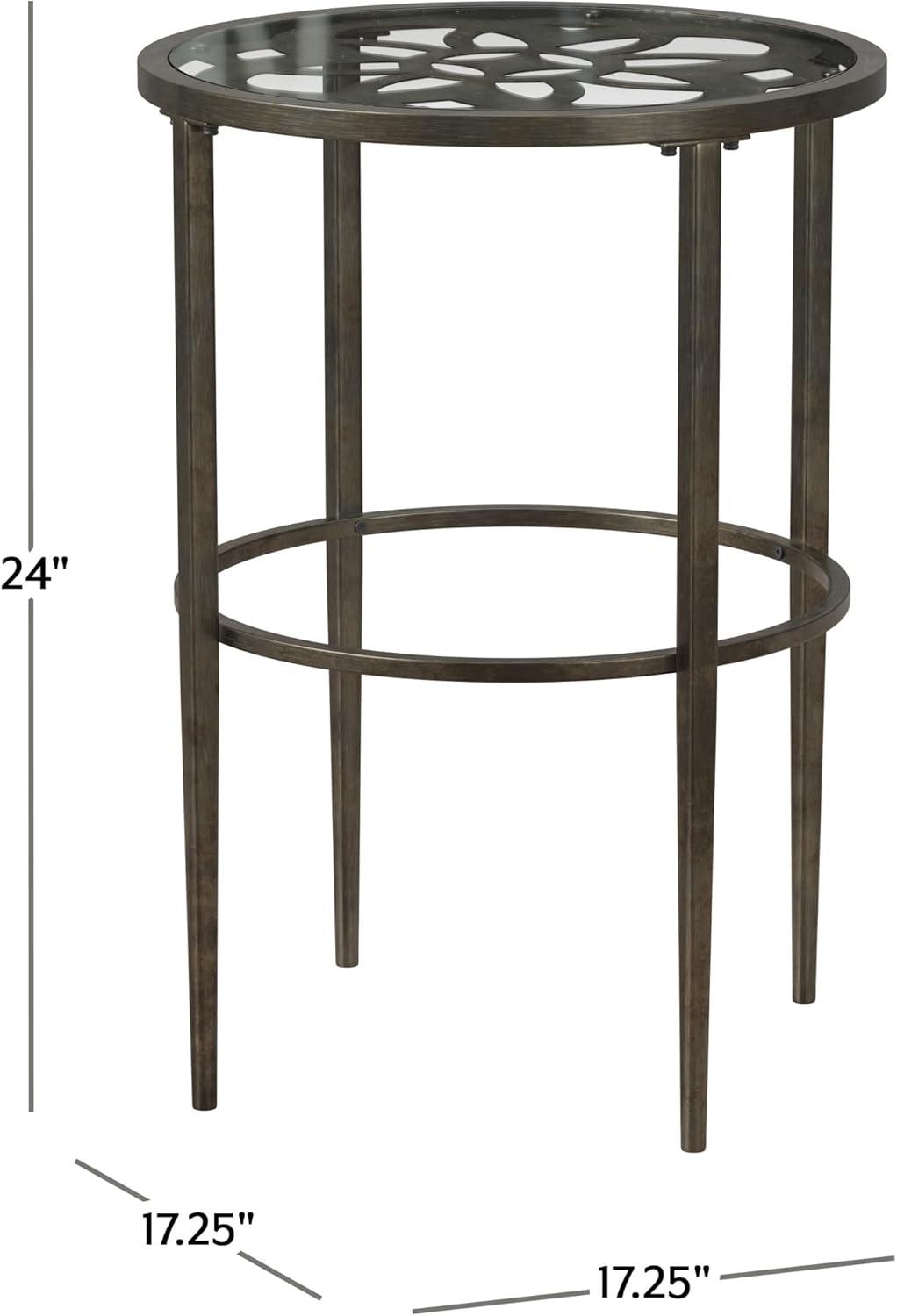 Marsala End Table Gray - Hillsdale Furniture: Round Glass Accent Table, Rubber-Coated Metal Frame, 24" Height