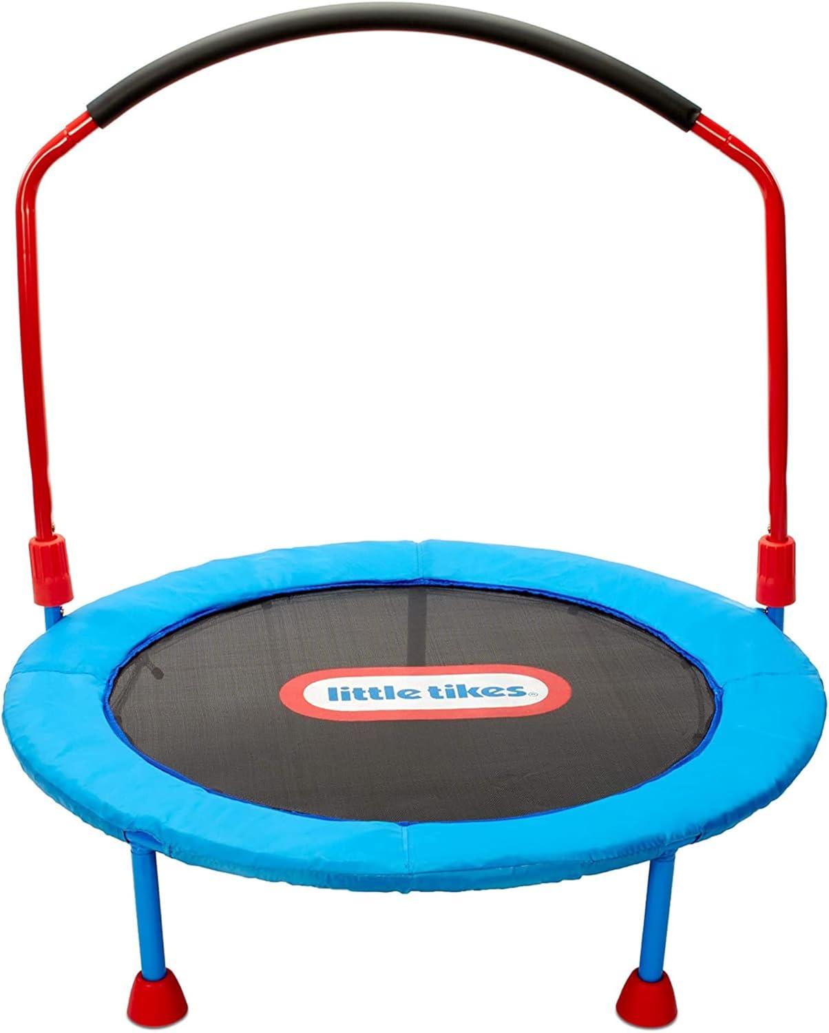 Kids' Blue Round Trampoline with Enclosure and Handle