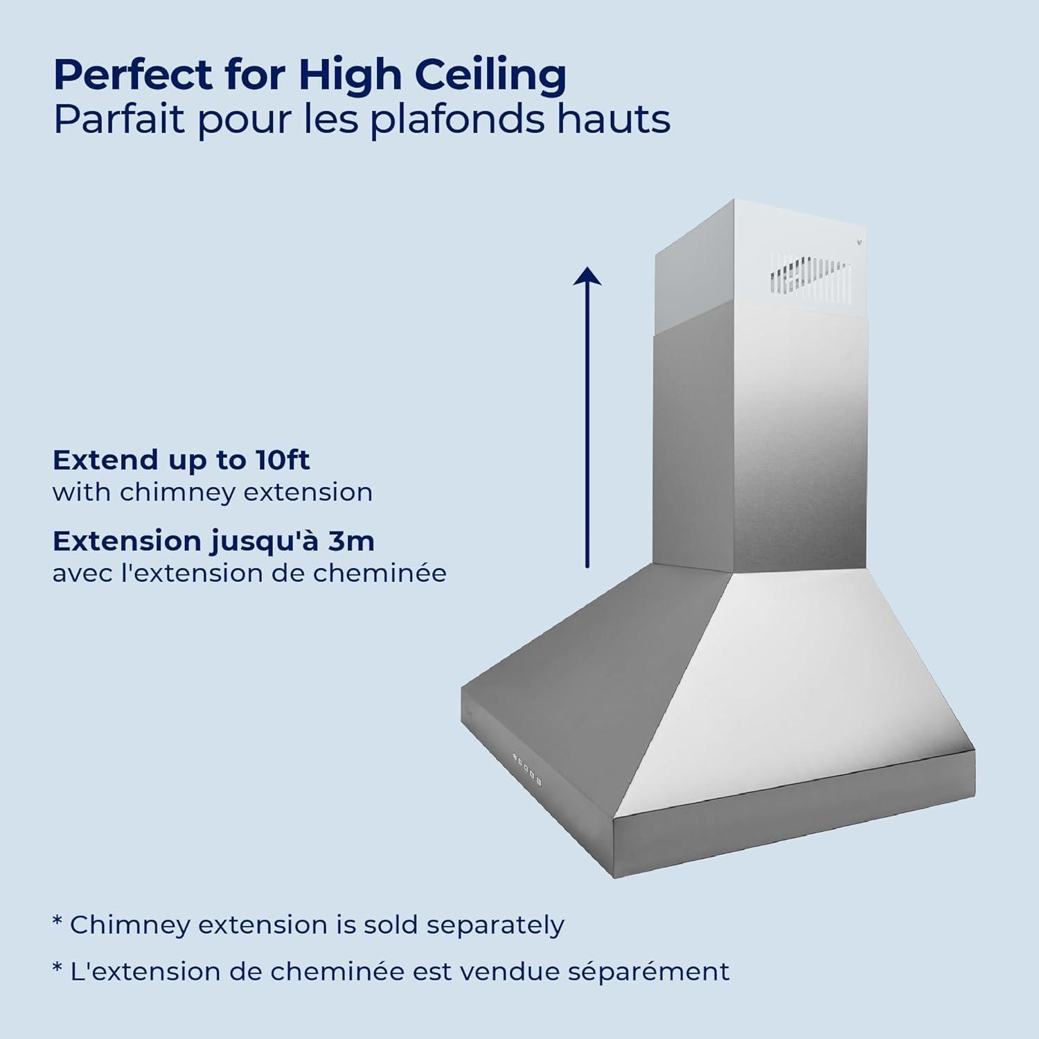 Hauslane 30" Stainless Steel Convertible Wall Range Hood with Baffle Filter