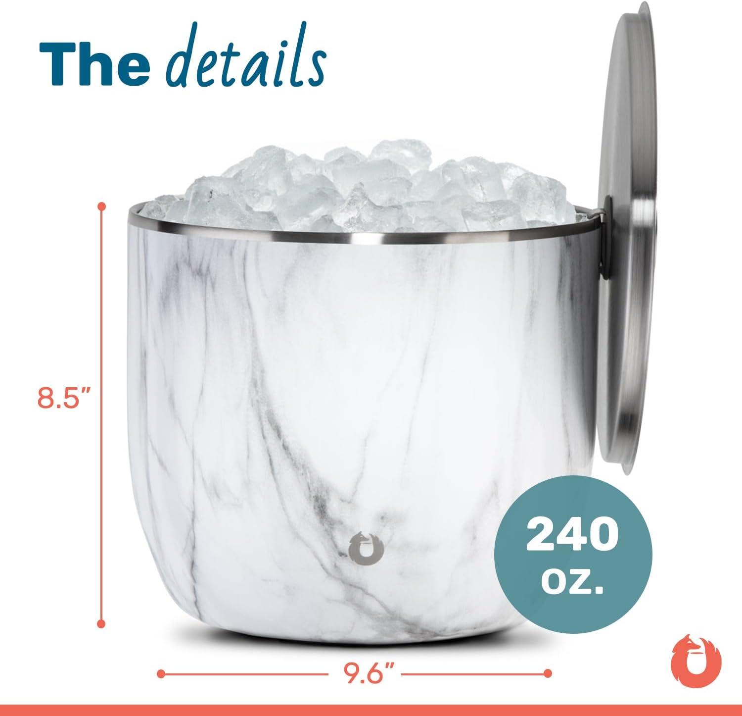 Extra Large Stainless Steel Insulated Ice Bucket with Lid and Scoop