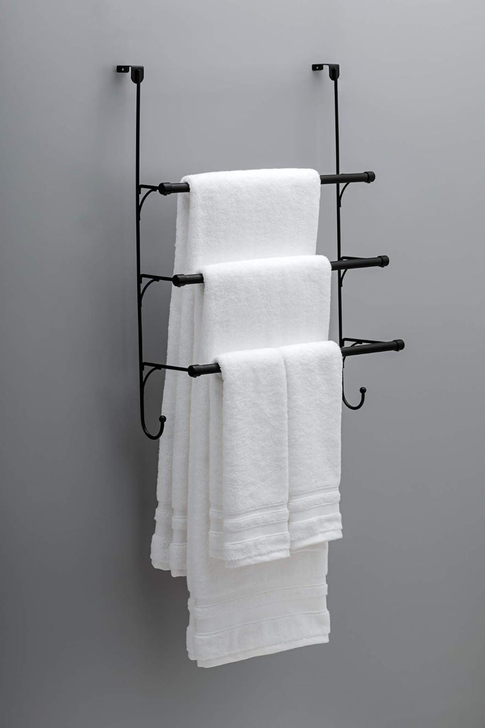 Franklin Brass 193153-MB Bath Storage and Organization Triple Towel Rack with Hooks, Matte Black