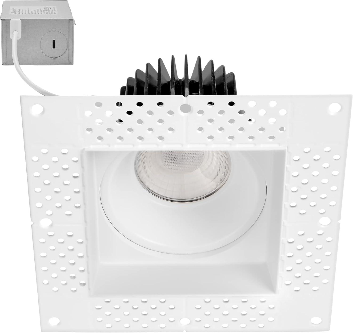 Maxxima 4” Trimless Ultra-Thin Recessed Anti-Glare LED Downlight Canless IC Rated 1000 Lumens 5 Color Temperature Selectable 2700K/3000K/3500K/4000K/5000K Dimmable 90 CRI 5 CCT Square Slim J-Box Incl.