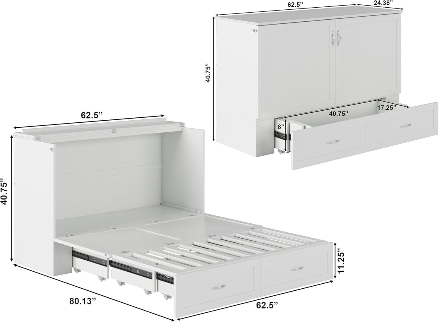 Hamilton Murphy Bed Chest Queen White with Charging Station