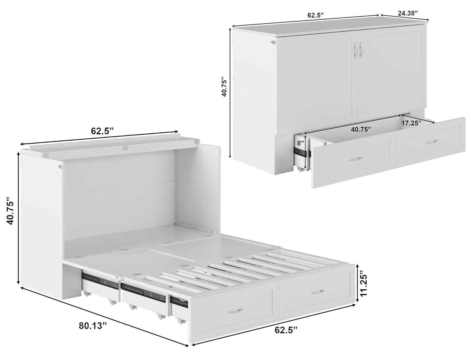 Hamilton Murphy Bed Chest Queen White with Charging Station