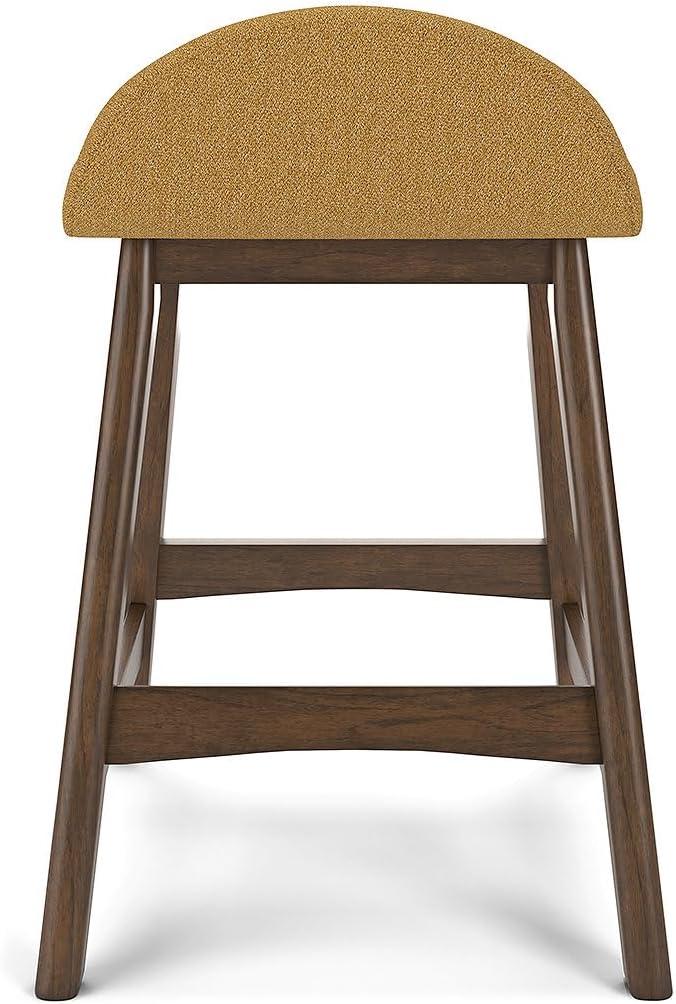 Mustard Upholstered Wood Counter Height Bar Stools, Set of 2