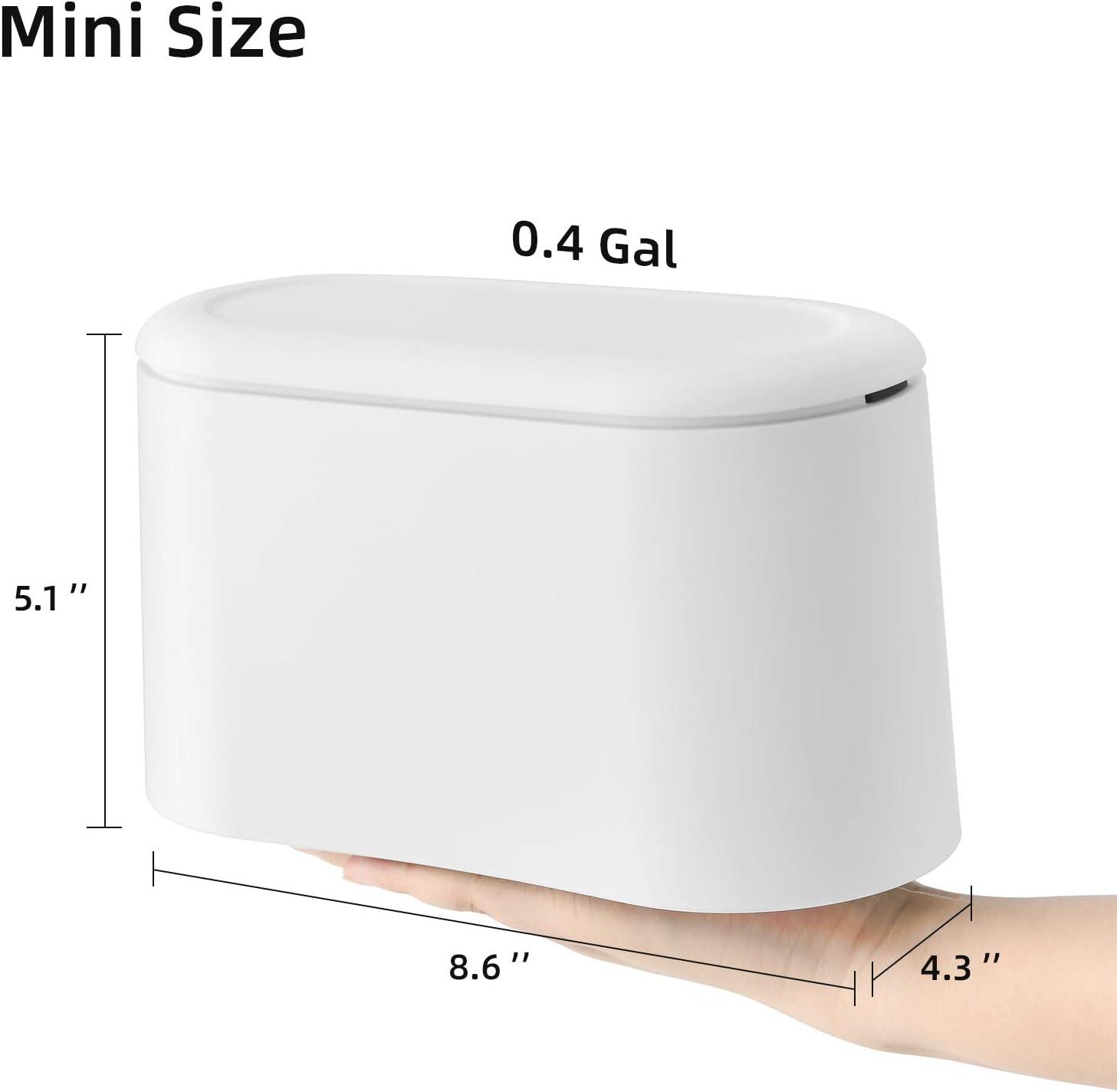 Mini Trash Can with Lid,Small Can,Desk Can,Countertop Garbage Cans,Tiny Waste Basket,White,Free 3 roll Bags