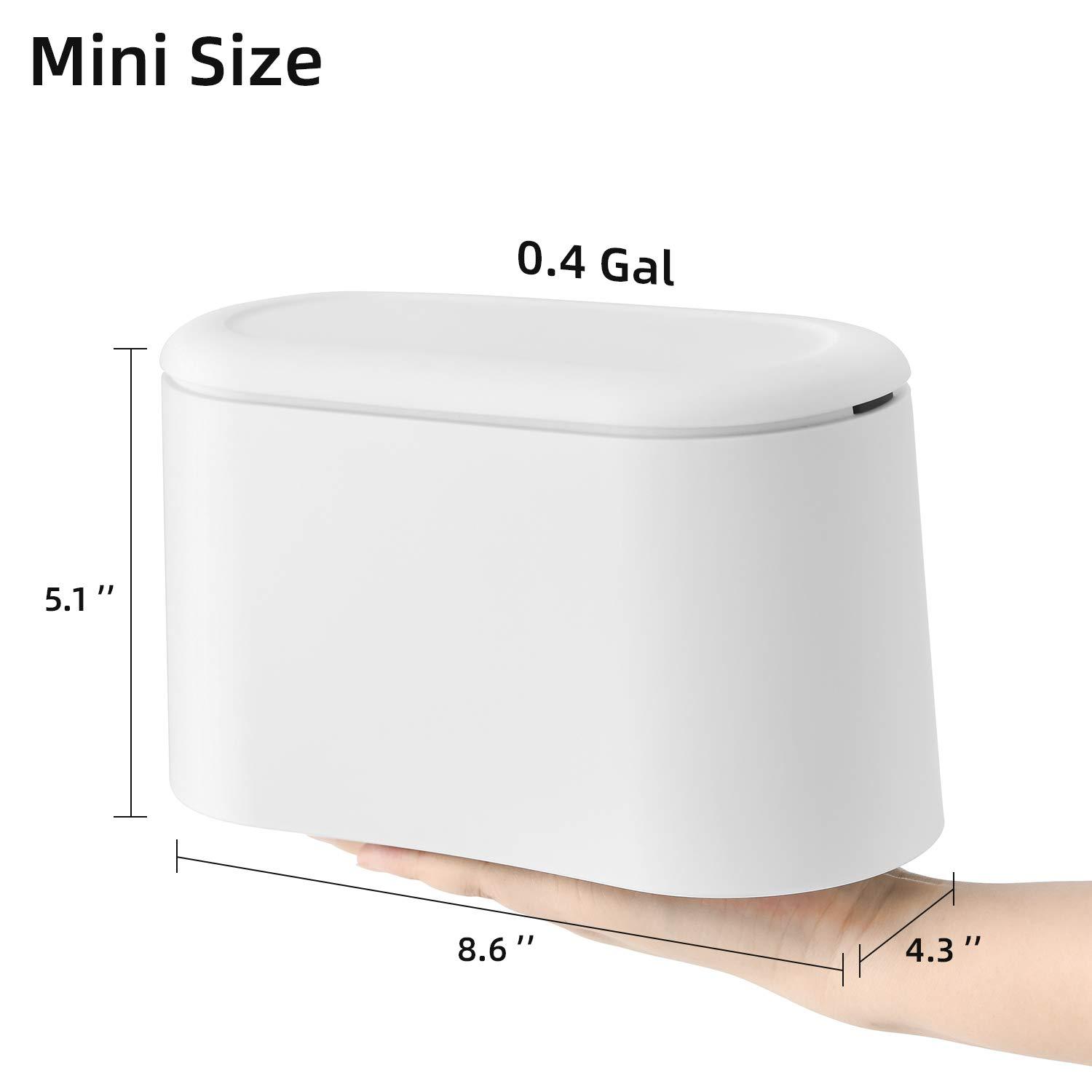 Mini Trash Can with Lid,Small Can,Desk Can,Countertop Garbage Cans,Tiny Waste Basket,White,Free 3 roll Bags