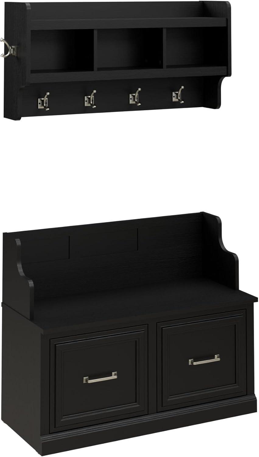 Woodland 40W Hall Tree and Shoe Bench w/ Doors in White Maple - Engineered Wood