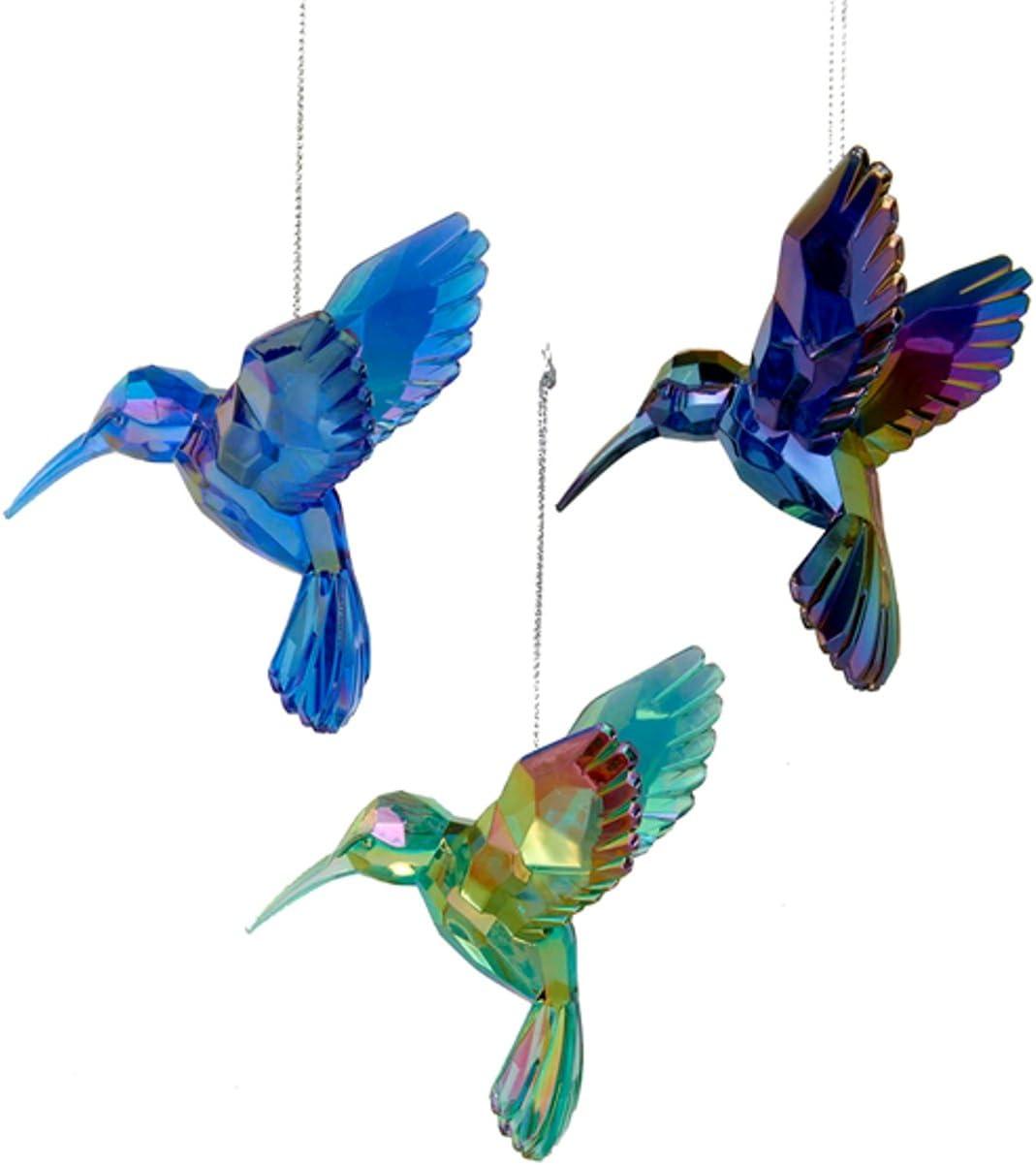 Set of 3 Iridescent Acrylic Hummingbird Hanging Ornaments