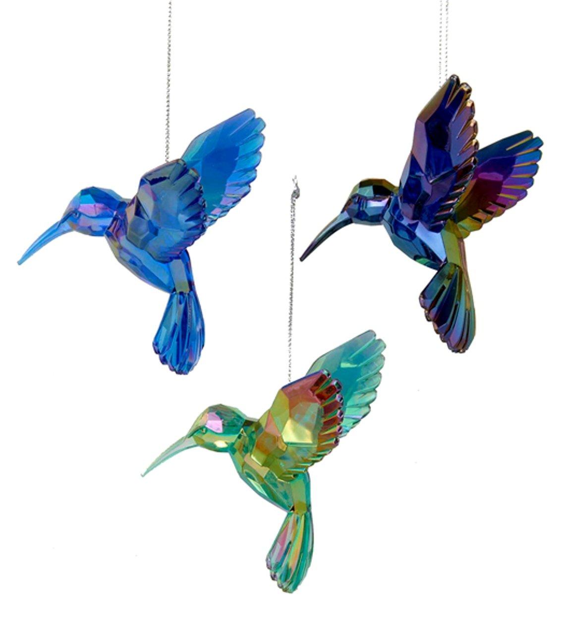 Set of 3 Iridescent Acrylic Hummingbird Hanging Ornaments
