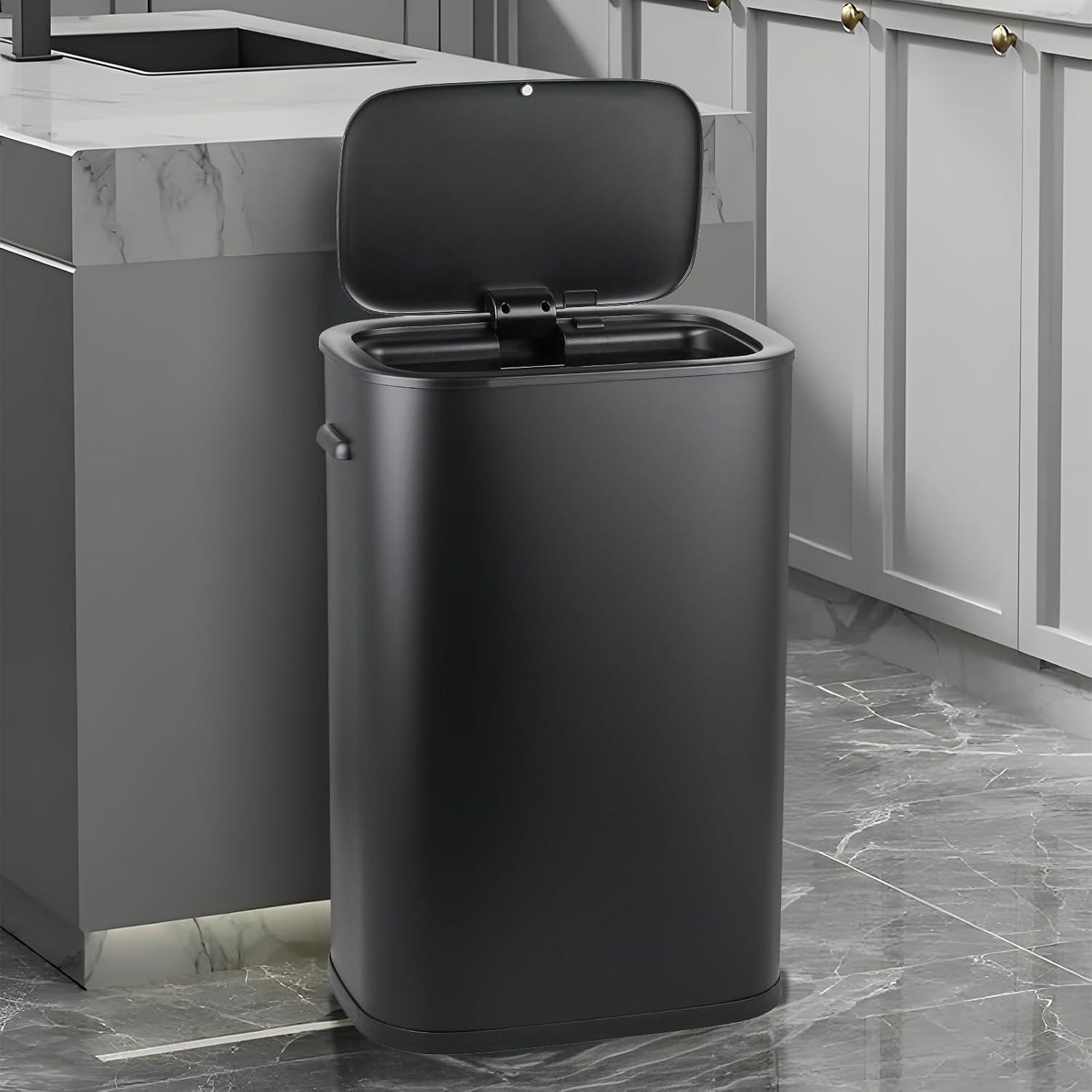 Black 14.5-Gallon Touchless Stainless Steel Automatic Trash Can