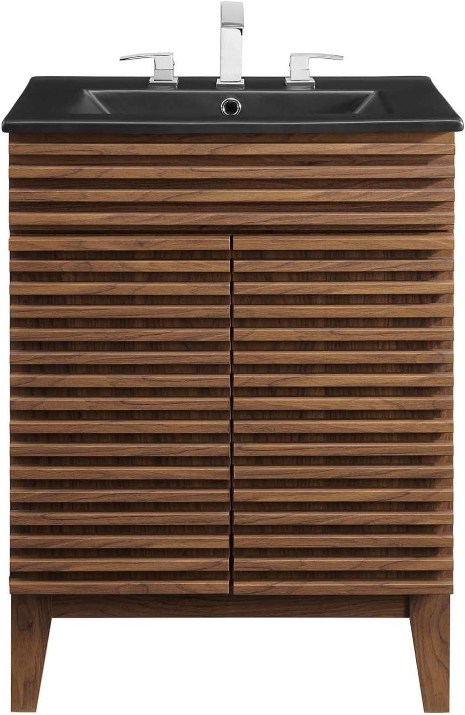 Modway Render 24" Modern Wood Bathroom Vanity in Walnut/Black