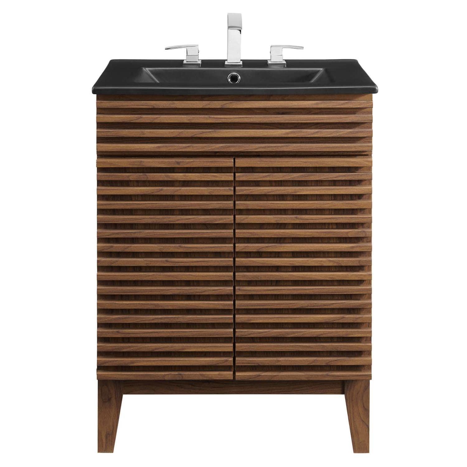 Modway Render 24" Modern Wood Bathroom Vanity in Walnut/Black