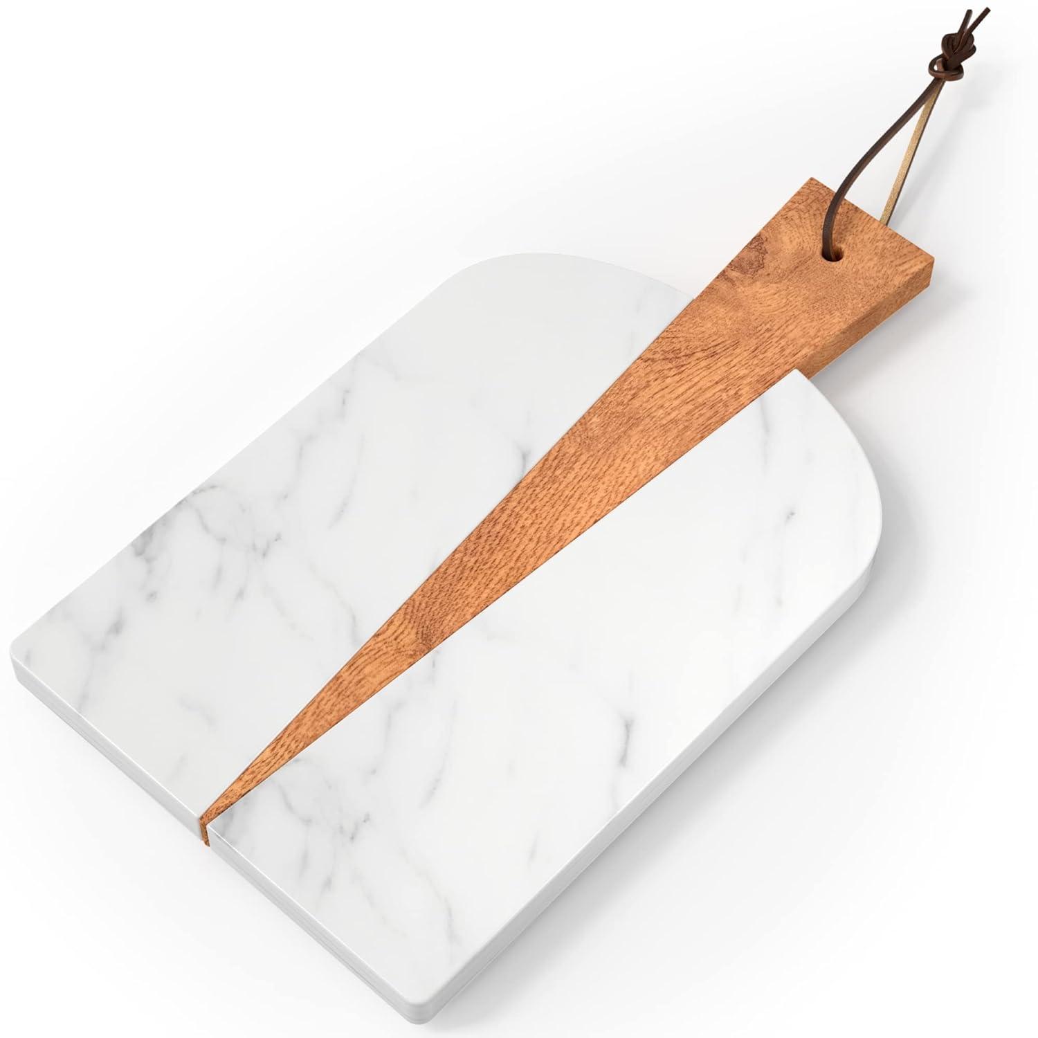 American Atelier Marble and Wood Paddle Board Cheese and Cutting Board - 15 Inch