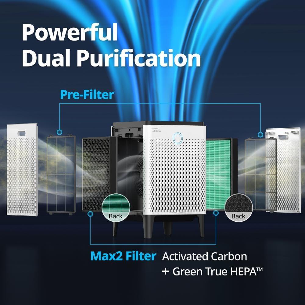 Coway Air Purifier Airmega 400 White True HEPA Air Purifier with 1560 sq ft Coverage, Auto, Eco, & Sleep Mode, Air Quality & Filter Replacement Indicator