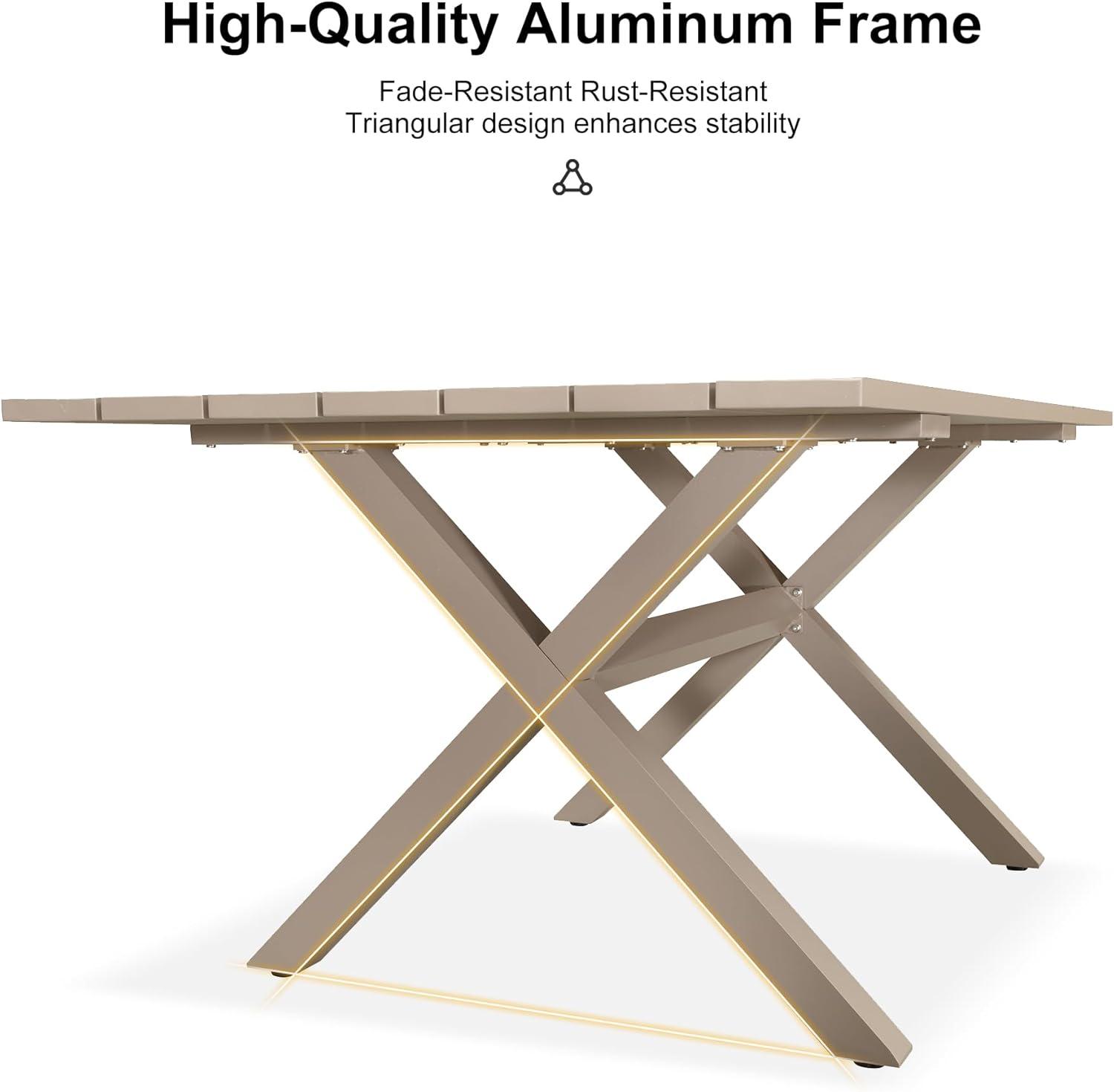 Champagne Aluminum 7-Piece Outdoor Dining Set with Beige Cushions