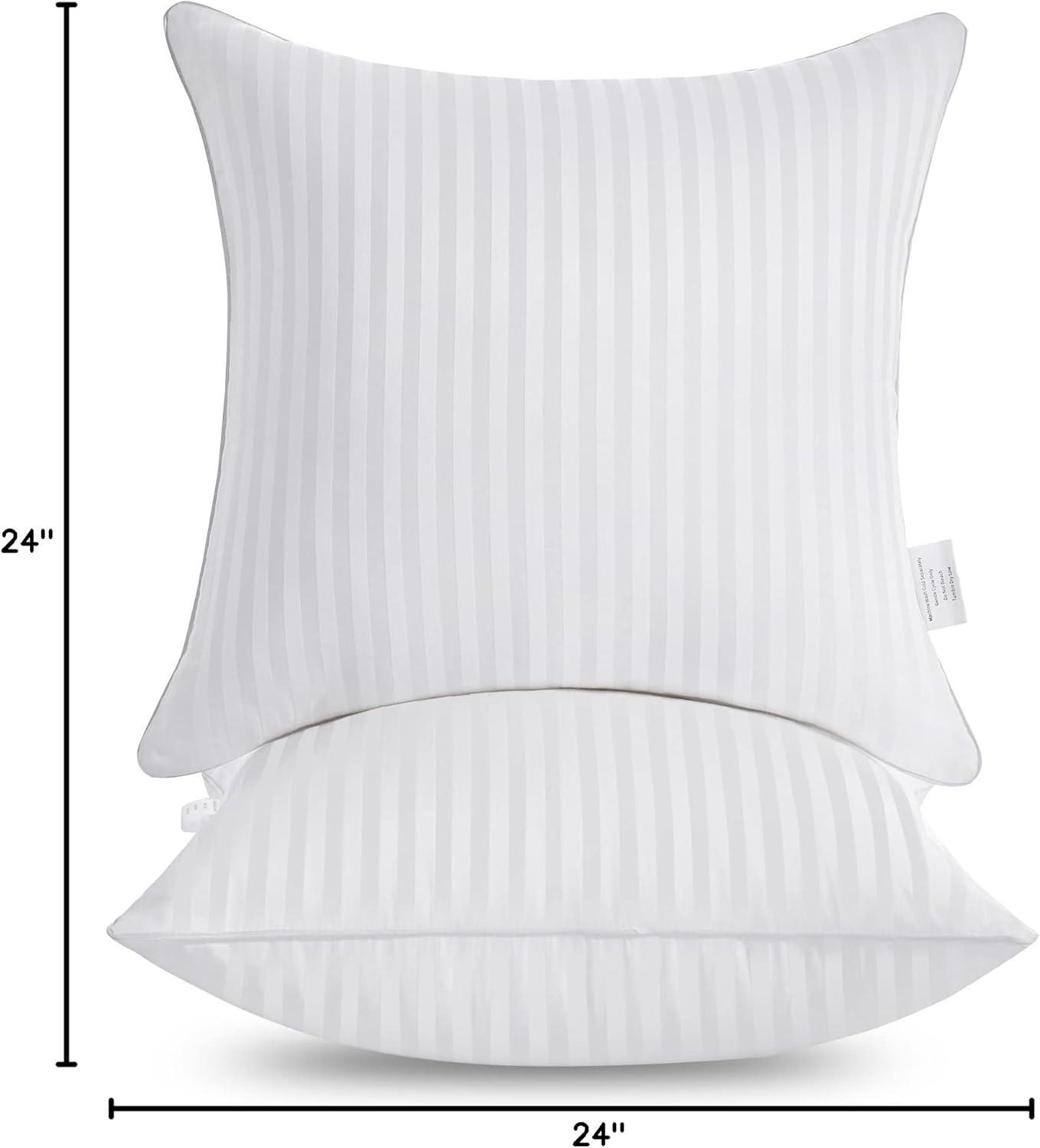 Oubonun 24 x 24 Throw Pillow Inserts, Firm and Fluffy Decorative Square Pillows for Couch Bed Sofa with Soft Cotton Cover White Cushion with Down Alternative Pack of 2