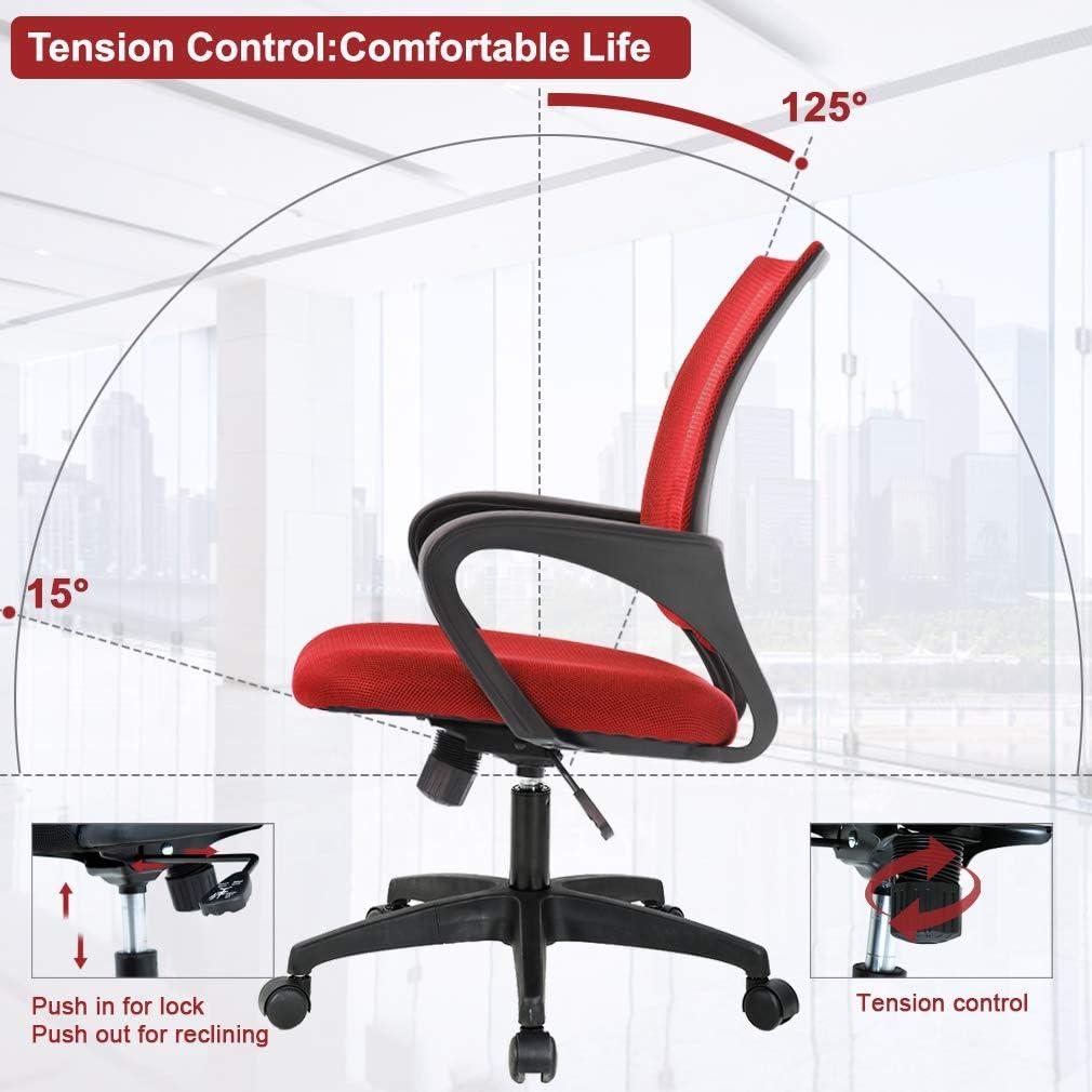 BestOffice Ergonomic Office Chair, Lumbar Support, Adjustable Height with Armrests for Adults(Red)